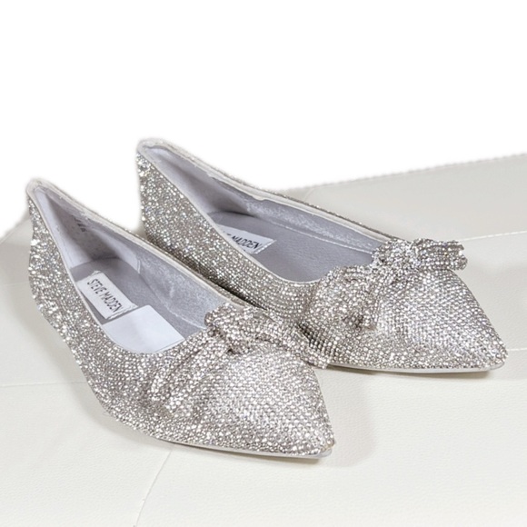 SB10 Steve Madden Elina Rhinestone Bow Dress Flats Size 6M - Picture 1 of 12